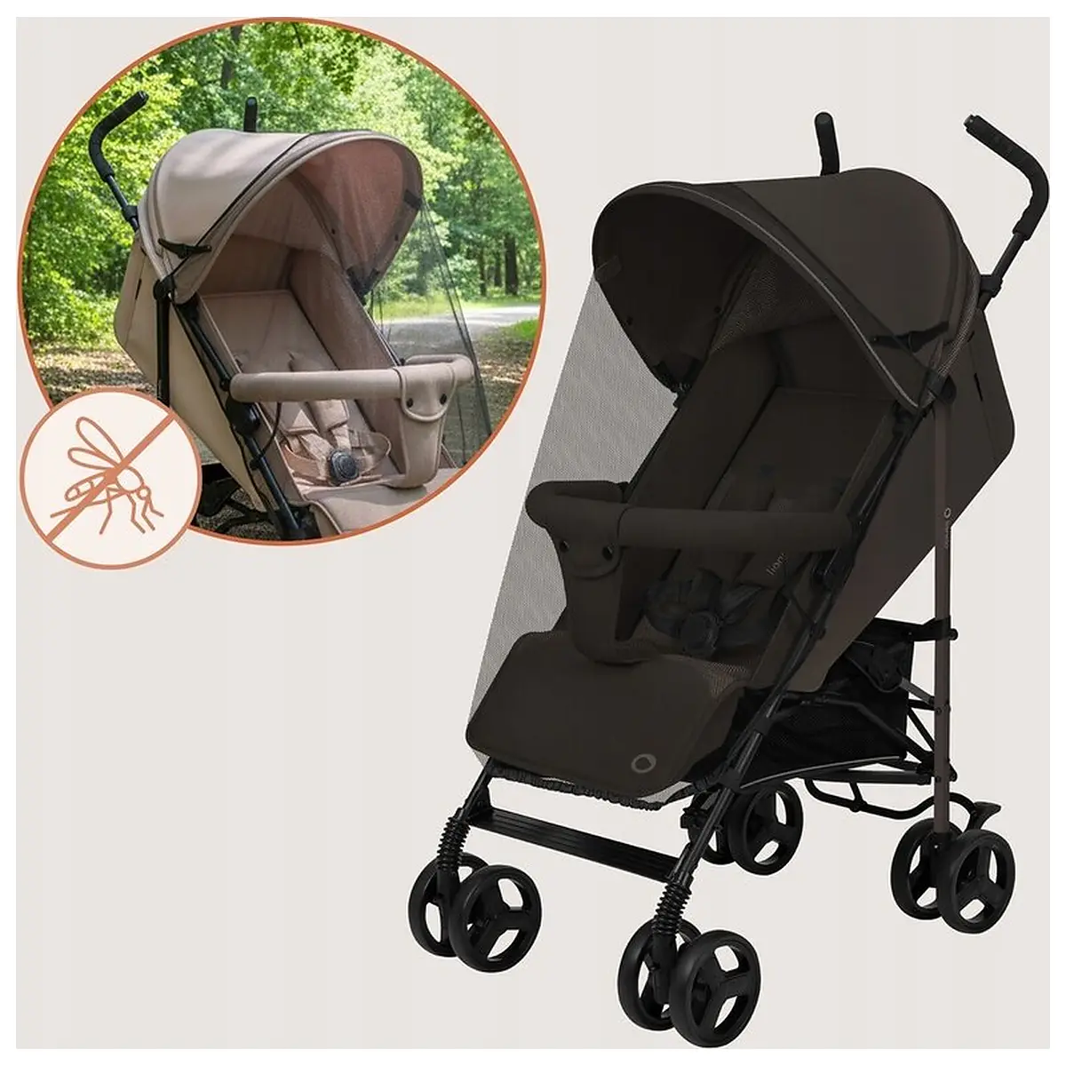 Carucior sport, Lionelo, Elia, Cu plasa de tantari, Suport de picioare reglabil, Spatar ajustabil in 4 pozitii, Capotina XXL, Pliere tip umbrela, Capacitate 15 kg, 6 luni+, Maro [13]