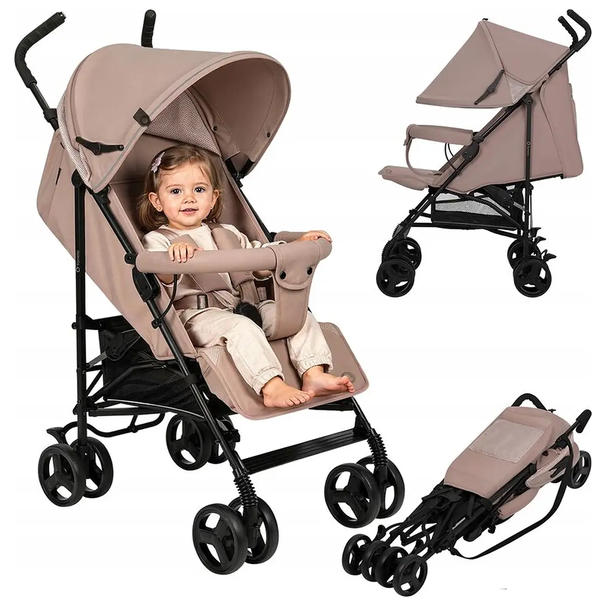Carucior sport, Lionelo, Elia, Cu plasa de tantari, Suport de picioare reglabil, Spatar ajustabil in 4 pozitii, Capotina XXL, Pliere tip umbrela, Capacitate 15 kg, 6 luni+, Bej Taupe [2]