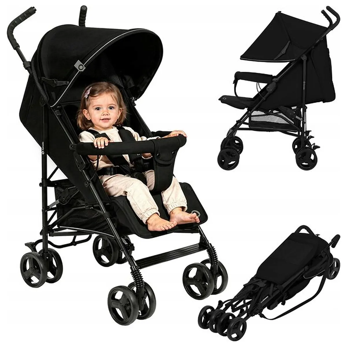 Carucior sport, Lionelo, Elia, Cu plasa de tantari, Suport de picioare reglabil, Spatar ajustabil in 4 pozitii, Capotina XXL, Pliere tip umbrela, Capacitate 15 kg, 6 luni+, Negru [2]