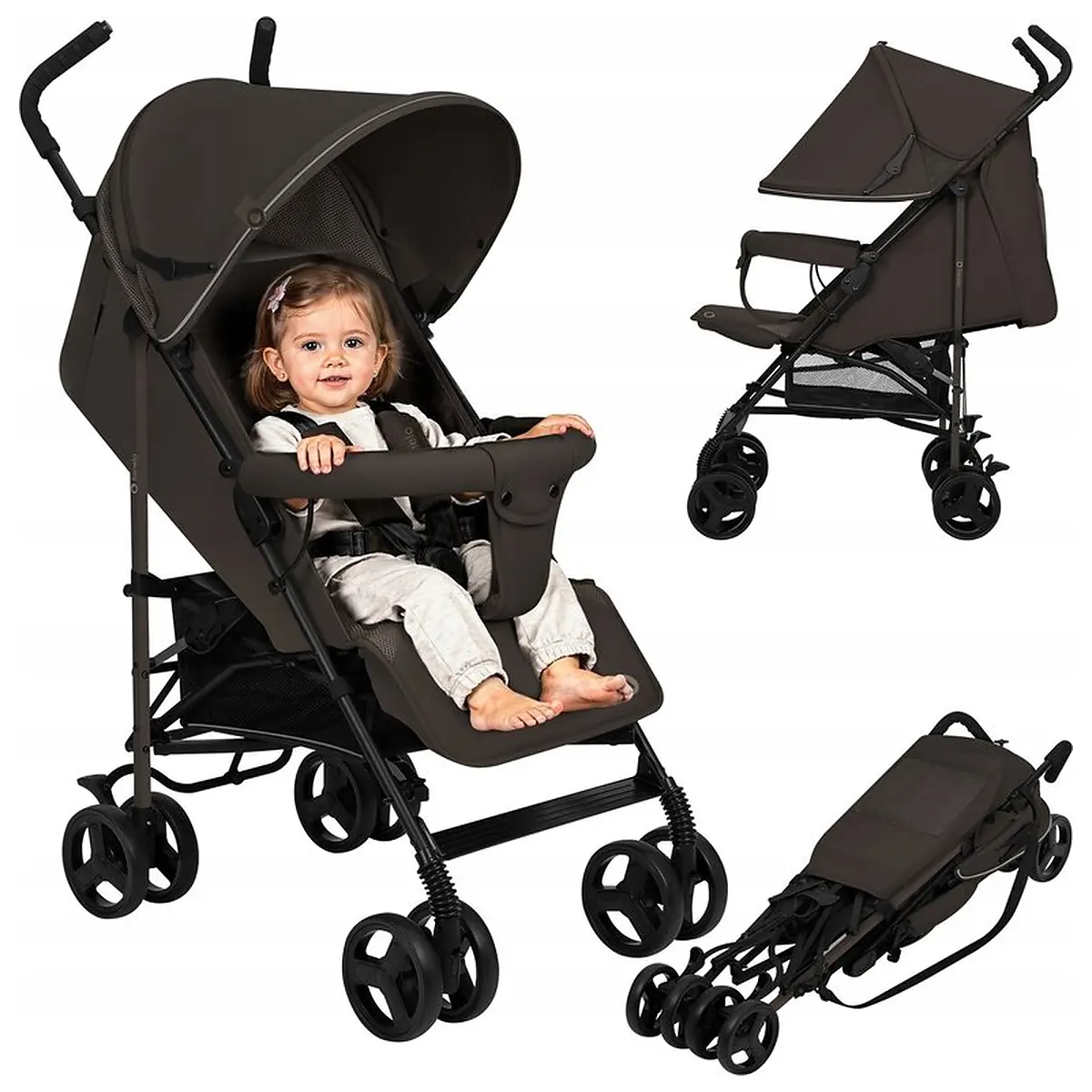 Carucior sport, Lionelo, Elia, Cu plasa de tantari, Suport de picioare reglabil, Spatar ajustabil in 4 pozitii, Capotina XXL, Pliere tip umbrela, Capacitate 15 kg, 6 luni+, Maro [2]