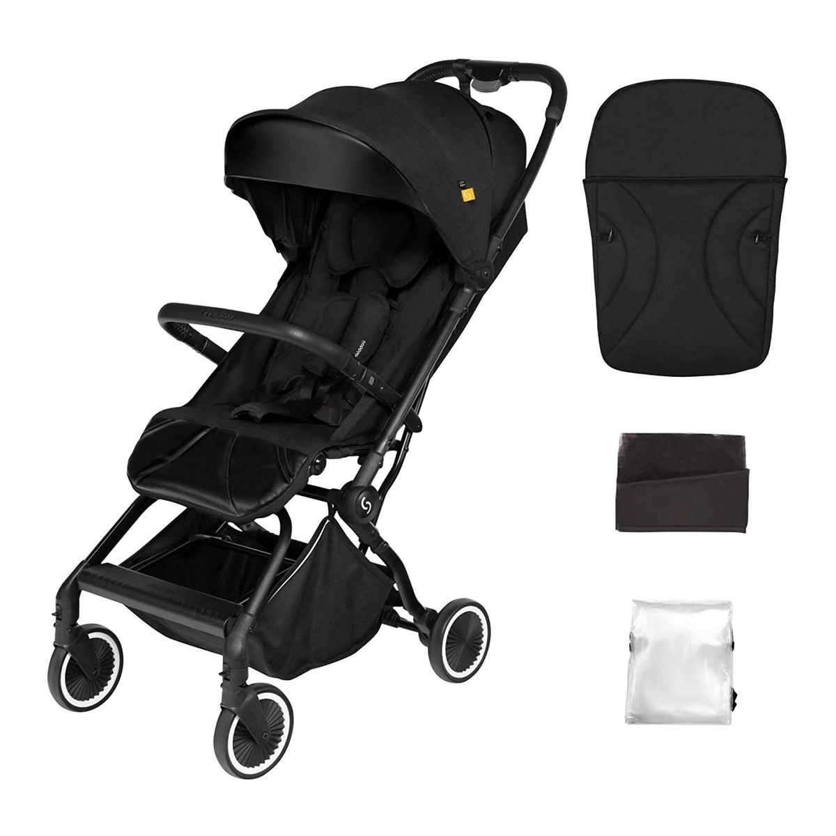Carucioare sport - Carucior sport pliabil Skiddou Espoo+ Onyx, ultracompact pentru calatorii, Negru