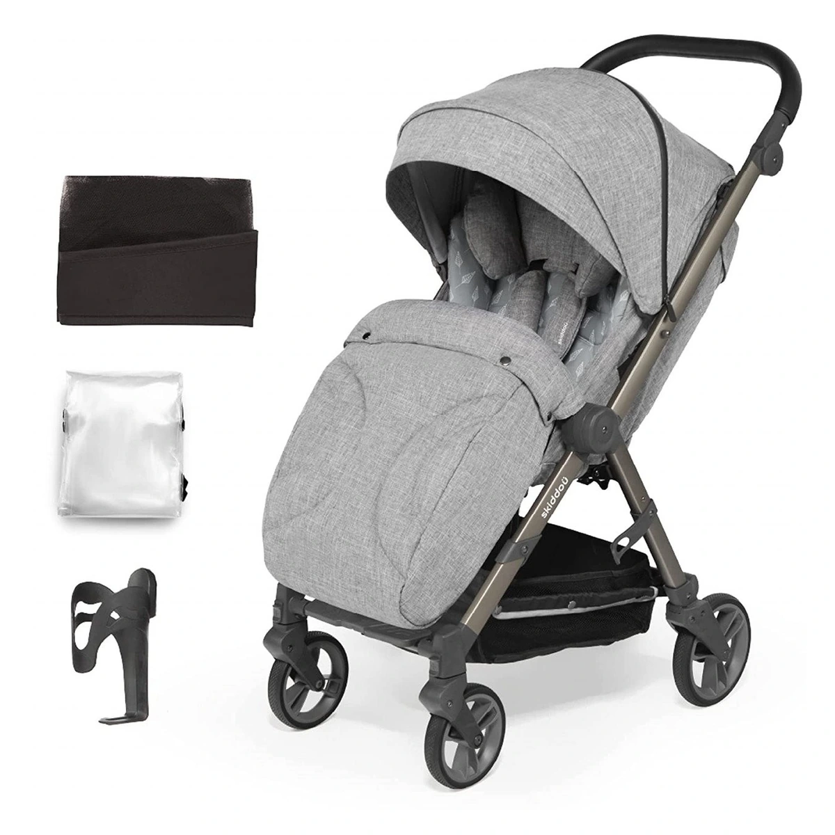 La plimbare - Carucior sport pliabil Skiddou Mell Normandic dream, ultracompact pentru calatorii, Gri deschis