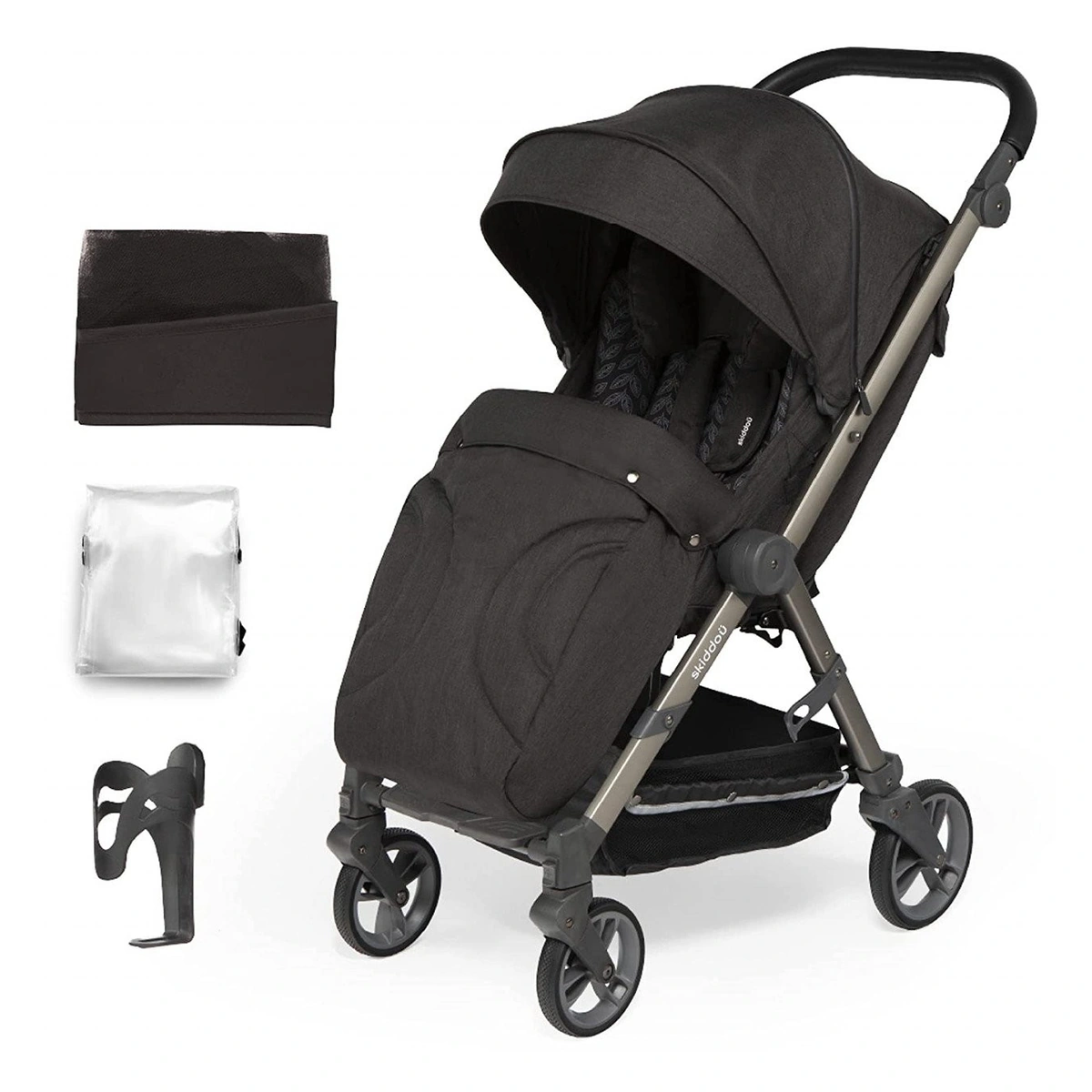 La plimbare - Carucior sport pliabil Skiddou Mell Onyx, ultracompact pentru calatorii, Negru