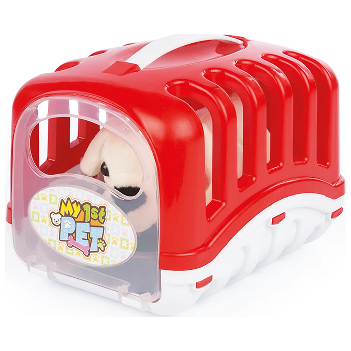 Jucarii - Catelus cu cusca si accesorii - Rosu DOLU 2 ani+