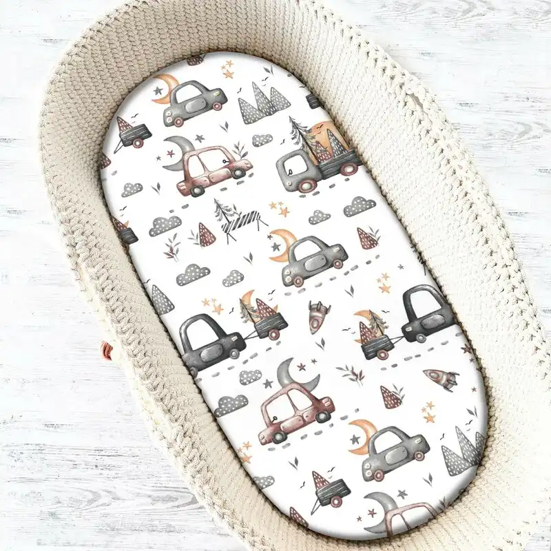 Camera copilului - Cearceaf cu elastic, MimiNu, Pentru landou, carucior si cosulet, 80x35 cm, Cars Grey