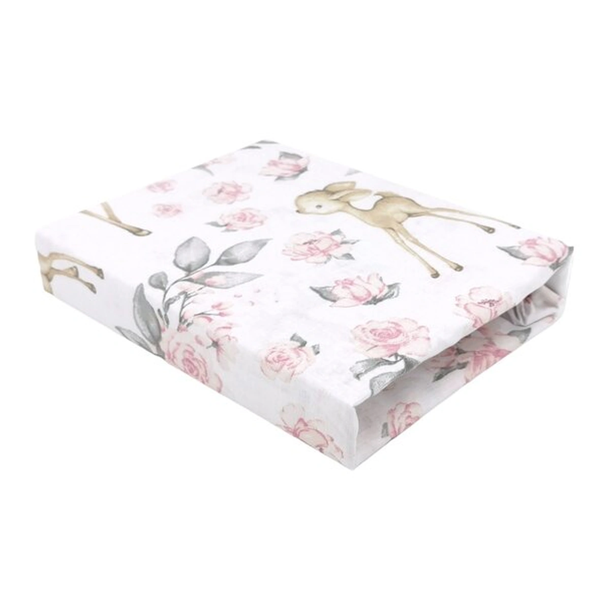 Cearceafuri pentru patut co-sleeper - Cearceaf cu elastic, MimiNu, Pentru patut leagan/patut co-sleeper, 90x40 cm, bumbac, Sweet Deer Pink 