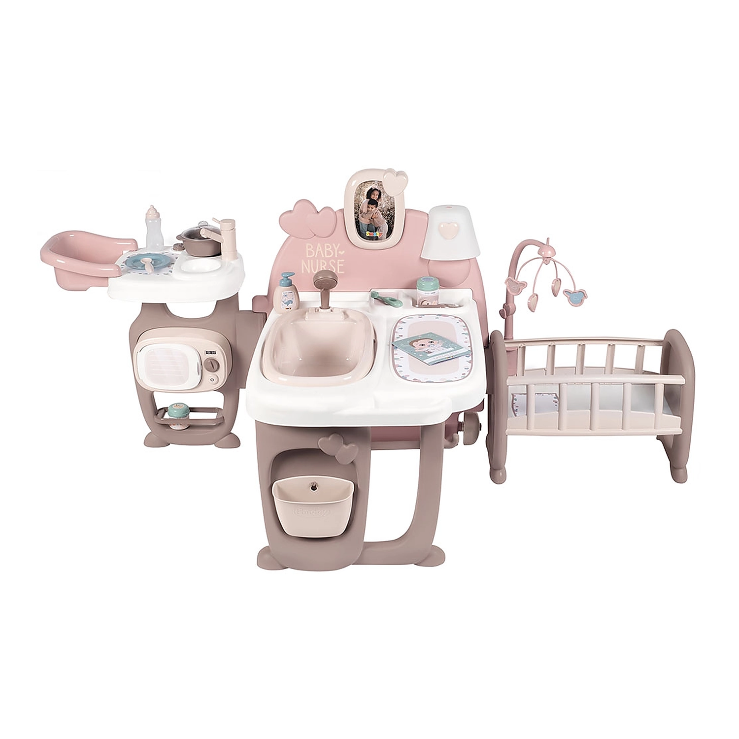 Mobilier pentru papusi - Centru de ingrijire pentru papusi Smoby Baby Nurse Doll`s Play Center maro cu 23 accesorii