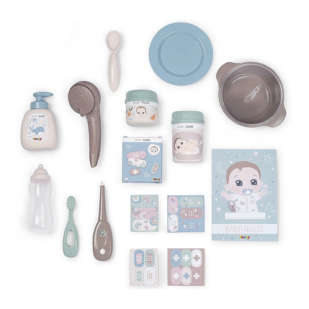 Centru de ingrijire pentru papusi Smoby Baby Nurse Doll`s Play Center maro cu 23 accesorii [2]