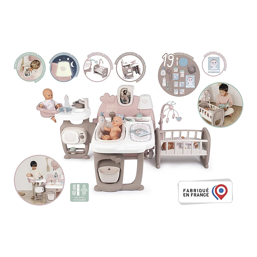 Centru de ingrijire pentru papusi Smoby Baby Nurse Doll`s Play Center maro cu 23 accesorii [1]
