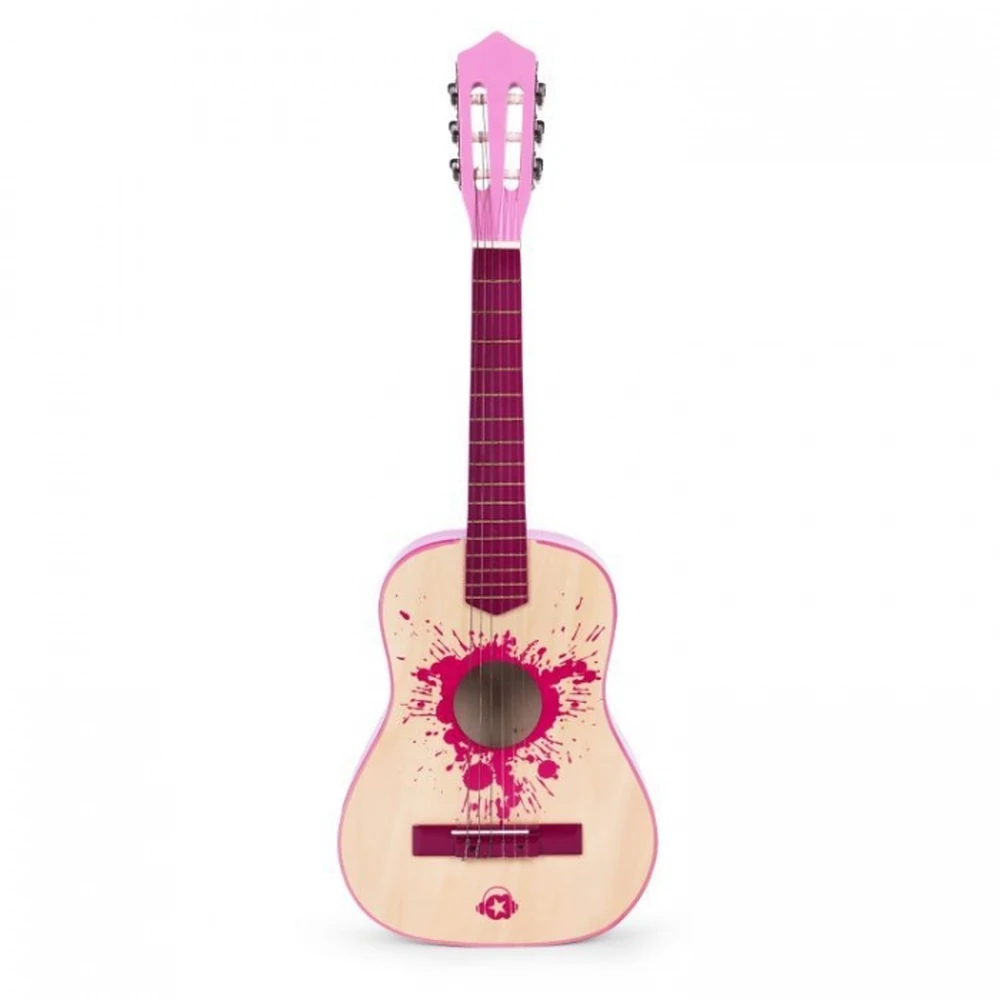 Instrumente muzicale - Chitara din lemn pentru copii cu 6 corzi Ecotoys, 76 X 28 cm - Roz
