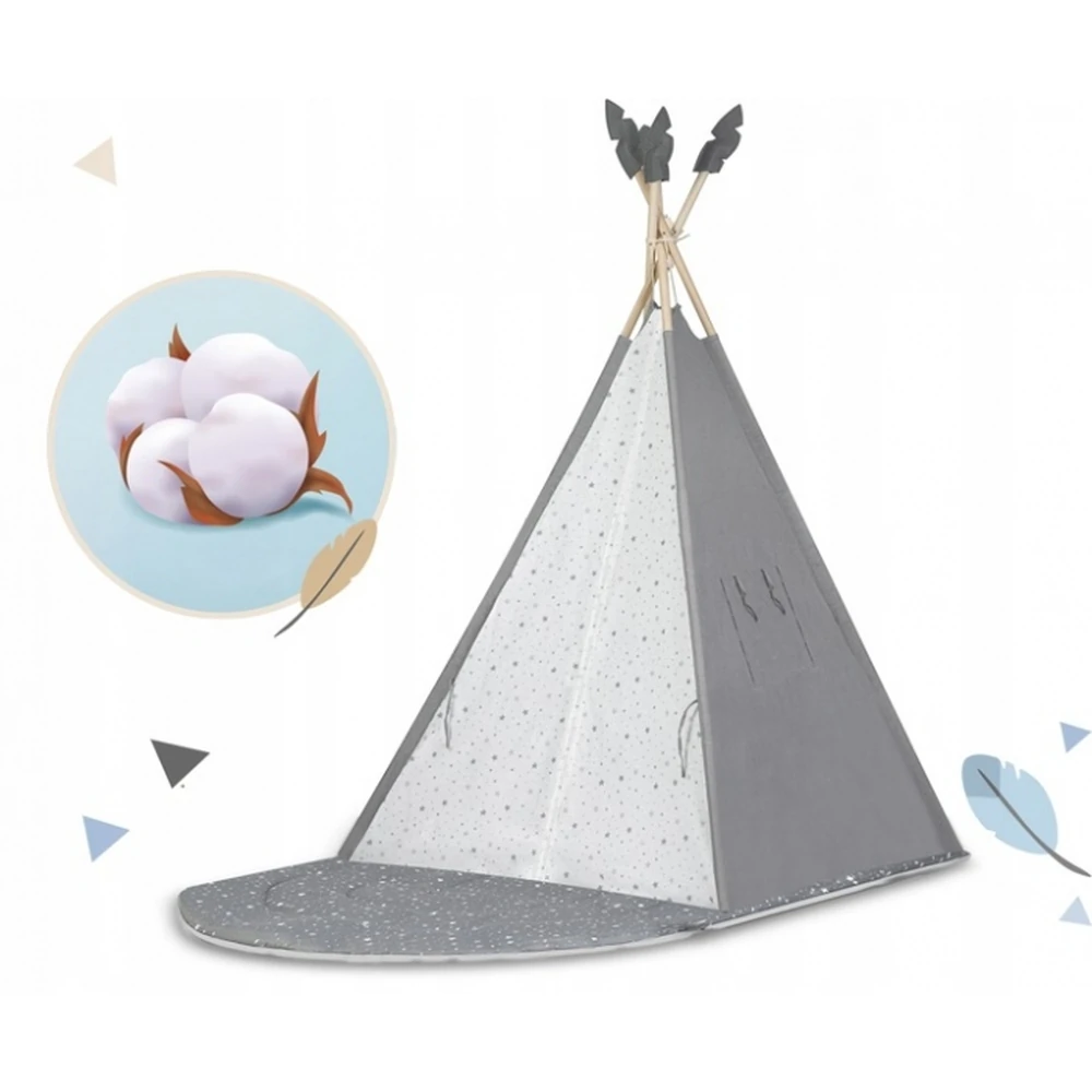 Cort de joaca pentru copii cu ghirlanda, salteluta si 3 pernite Nukido - Gri [5]