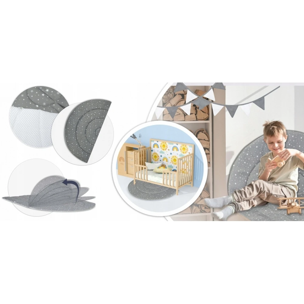 Cort de joaca pentru copii cu ghirlanda, salteluta si 3 pernite Nukido - Gri [7]