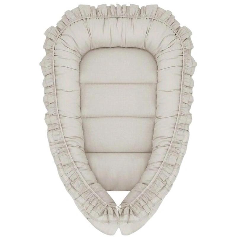 Camera copilului - Cosulet bebelus, MimiNu, Baby Nest 55 x 75 cm, Cu Volanase, Husa 100% bumbac, Colectia Royal, Beige