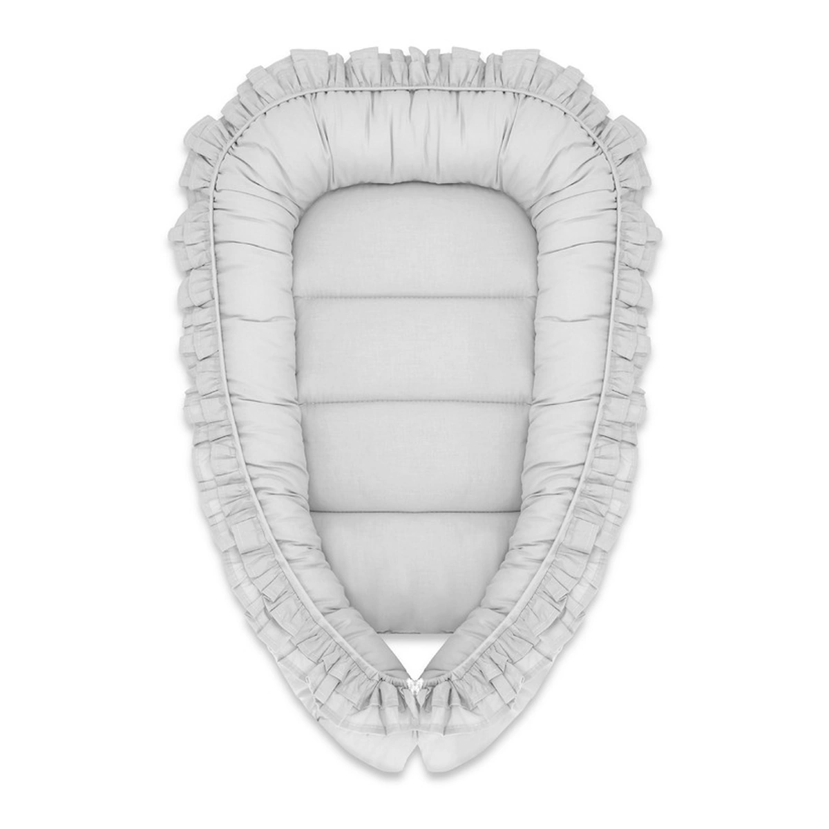 Baby nest - Cosulet bebelus, MimiNu, Baby Nest 55 x 75 cm, Cu Volanase, Husa 100% bumbac, Colectia Royal, Grey