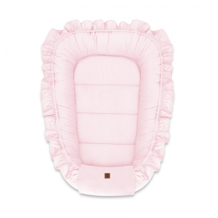 Camera copilului - Cosulet bebelus, MimiNu, Baby Nest 55 x 75 cm, Cu Volanase, Din catifea, Pink