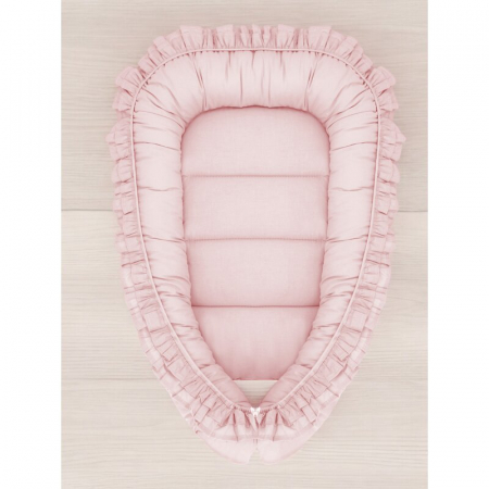 Cosulet bebelus, MimiNu, Baby Nest 55 x 75 cm, Cu Volanase, Husa 100% bumbac, Colectia Royal, Powder Pink [1]