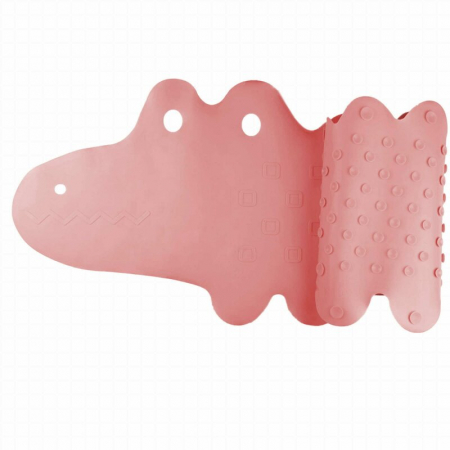 Suporturi si scaune baita - Covoras de baie, Bocioland, Antiderapant, Cu ventuze, Silicon, 33 x 90 cm, Crocodile Pink