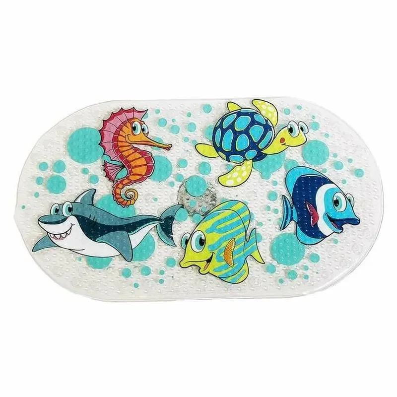 Suporturi si scaune baita - Covoras de baie, FreeON, Antialunecare, Cu ventuze, 69x39 cm, Oval, Ocean