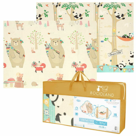 Jucarii bebelusi - Covoras de joaca, Bocioland, Panda, Pliabil, Protectie impotriva loviturilor, Dimensiune mare, 180 x 150 cm, Cu