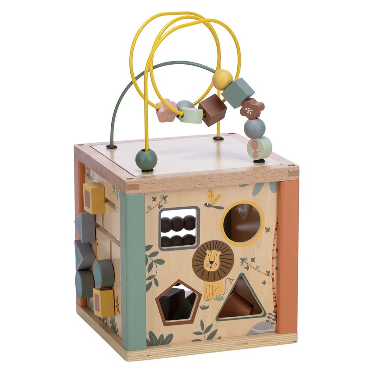 Jucarii din lemn - Cub mare de activitati pentru copii, Din lemn, Cu sortator de forme, Abac si alte activitati
