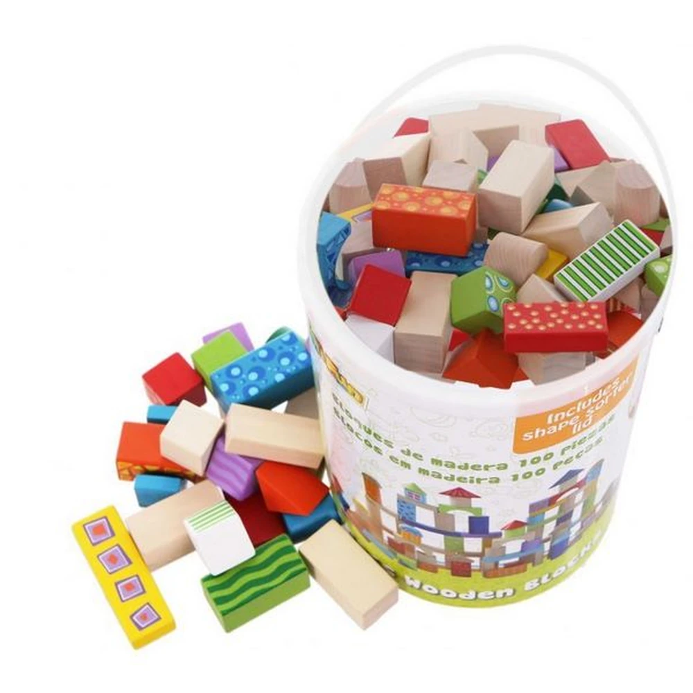 Jucarii din lemn - Cuburi din lemn, 100 bucati - Ecotoys