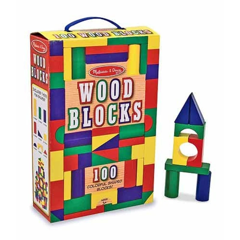 Constructii, cuburi, forme si culori - Cuburi din lemn colorate Melissa and Doug 100