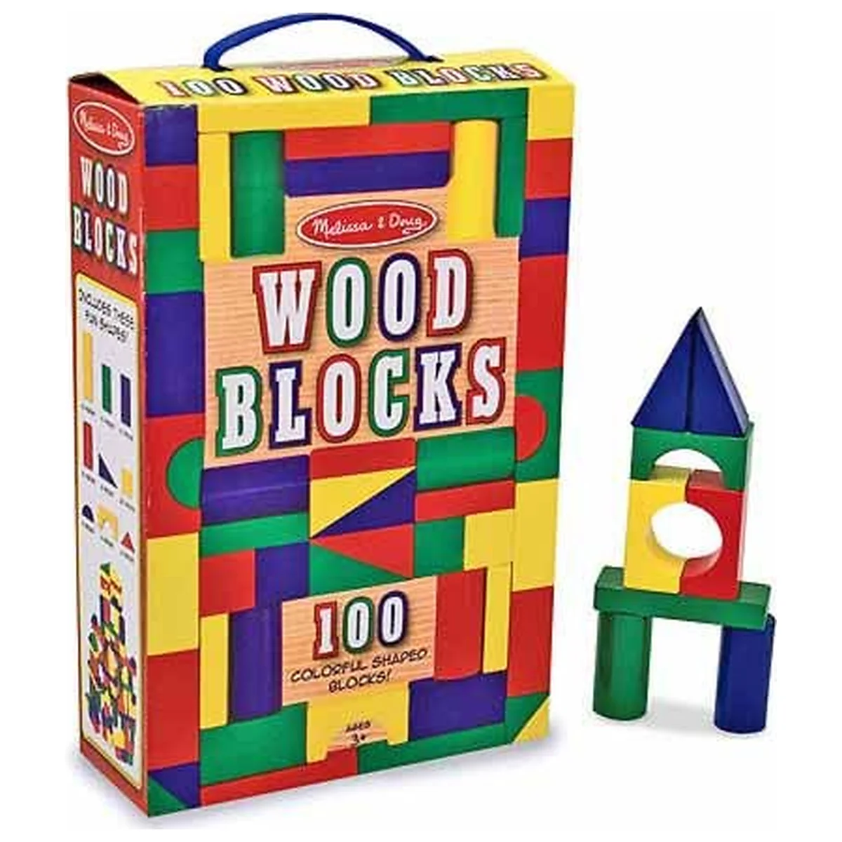 Constructii, cuburi, forme si culori - Cuburi din lemn colorate Melissa and Doug 100