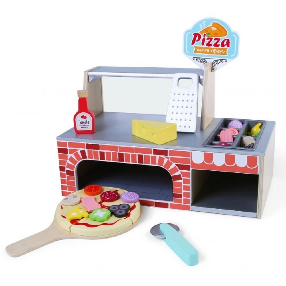 Bucatarii de joaca din lemn - Cuptor pentru pizza din lemn + accesorii Ecotoys