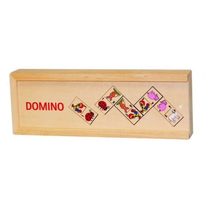 Jocuri de societate - Domino Animale in cutie de lemn