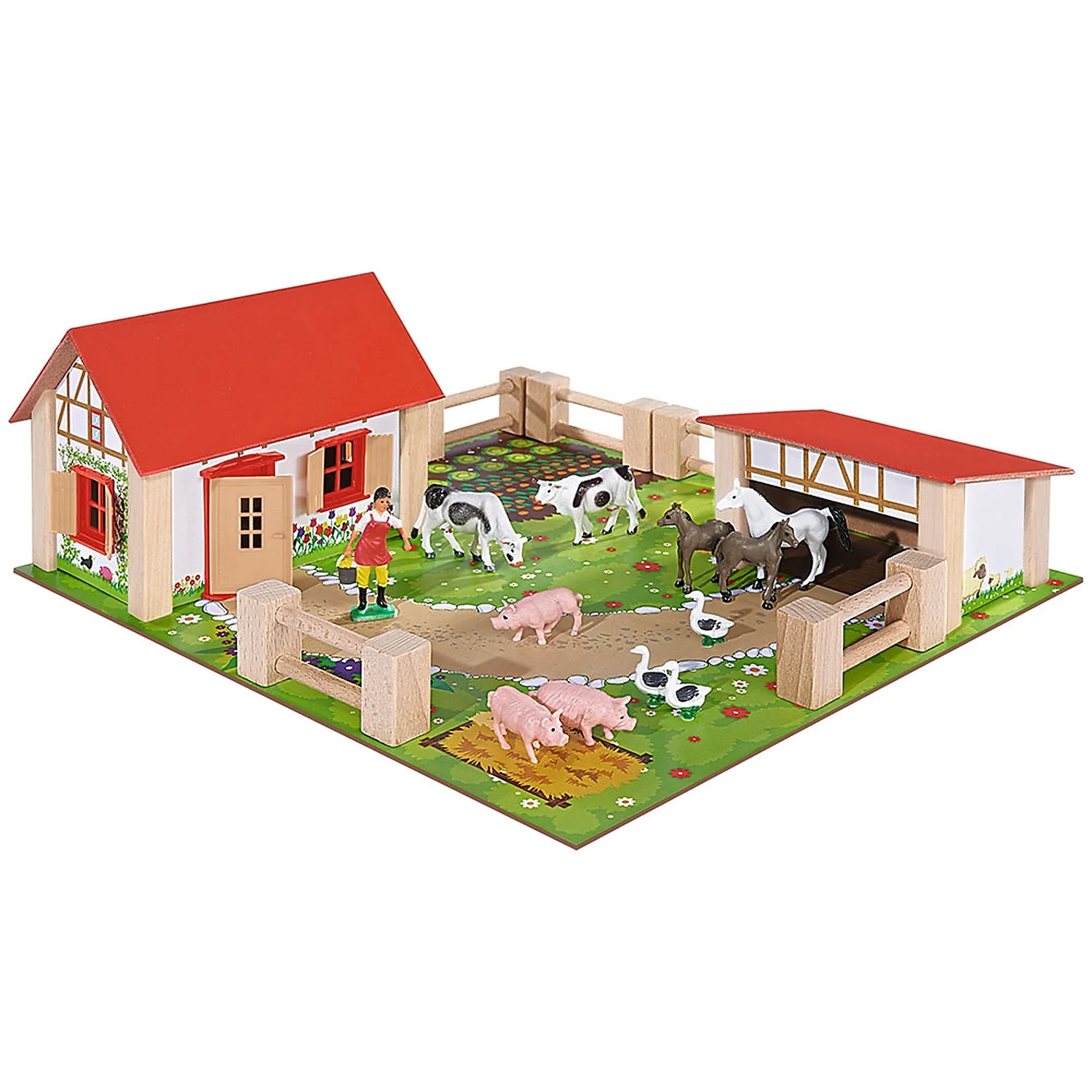 Jucarii din lemn - Ferma din lemn Eichhorn 39x36x14 cm cu accesorii