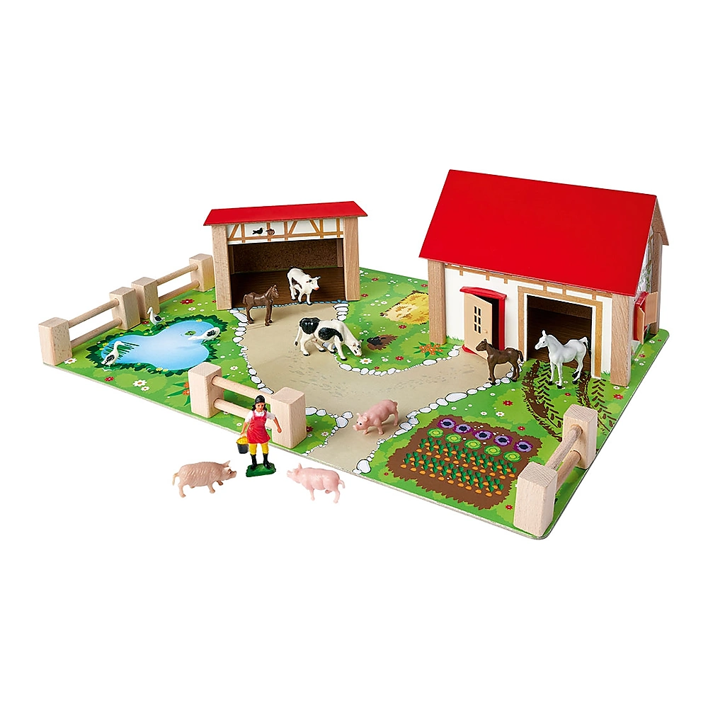 Jucarii din lemn - Ferma din lemn Eichhorn 51x36x17 cm cu 20 accesorii