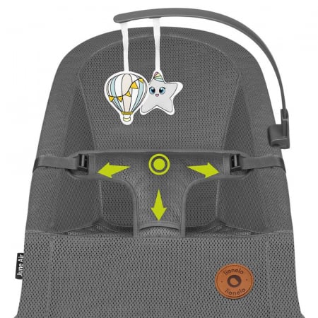 Fotoliu balansoar June AIR, Cu arcada cu jucarii, Ergonomic, Permite circulatia aerului, Balansare manuala, Pliabil, 0 luni+, Gri [12]