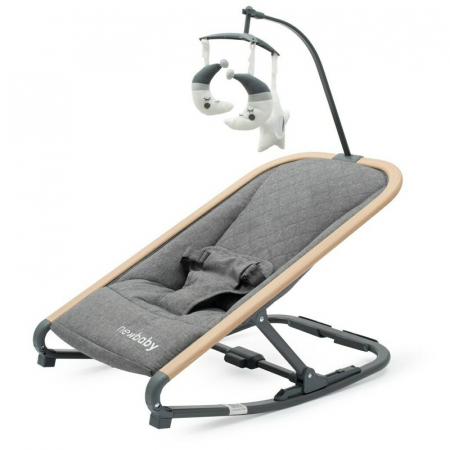 Camera copilului - Fotoliu balansoar, New Baby, Snuggle, Pana la 9 kg, Arcada cu jucarii detasabile, Pliabil, 0 luni+, Grey