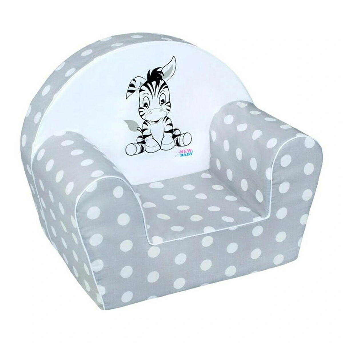 Fotolii copii - Fotoliu din burete pentru copii, New Baby, 42x53, husa din bumbac, 9 luni - 5 ani, Zebra Grey