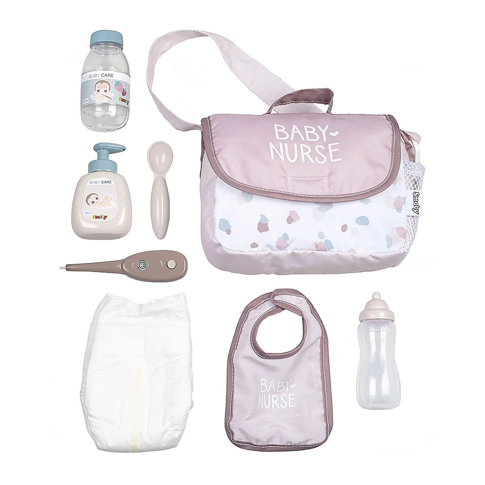 Hainute si accesorii pentru papusi - Gentuta de infasat pentru papusa Smoby Baby Nurse Changing Bag crem cu accesorii