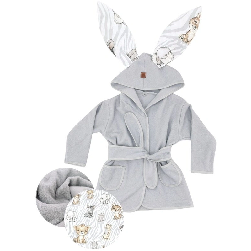Prosoape si halate de baie - Halat de baie, MimiNu, 2 - 5 ani, bumbac si thermo fleece, Safari Natural
