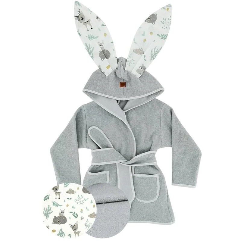 Prosoape si halate de baie - Halat de baie, MimiNu, 6 - 24 luni, bumbac si thermo fleece, Forest Friends Mint