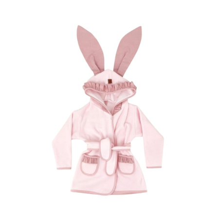 Baita celor mici - Halat de baie, MimiNu, Cu urechi, 6 - 24 luni Moale, Cu volanase, Cu buzunare, Cu cordon, Din bumbac si thermo fleece,