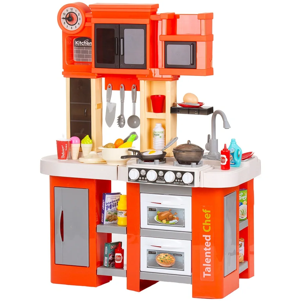 Bucatarii de joaca din lemn - Set jucarie Chipolino Kitchen 84 cm cu sistem de curgere apa, lumini, sunete si 79 accesorii