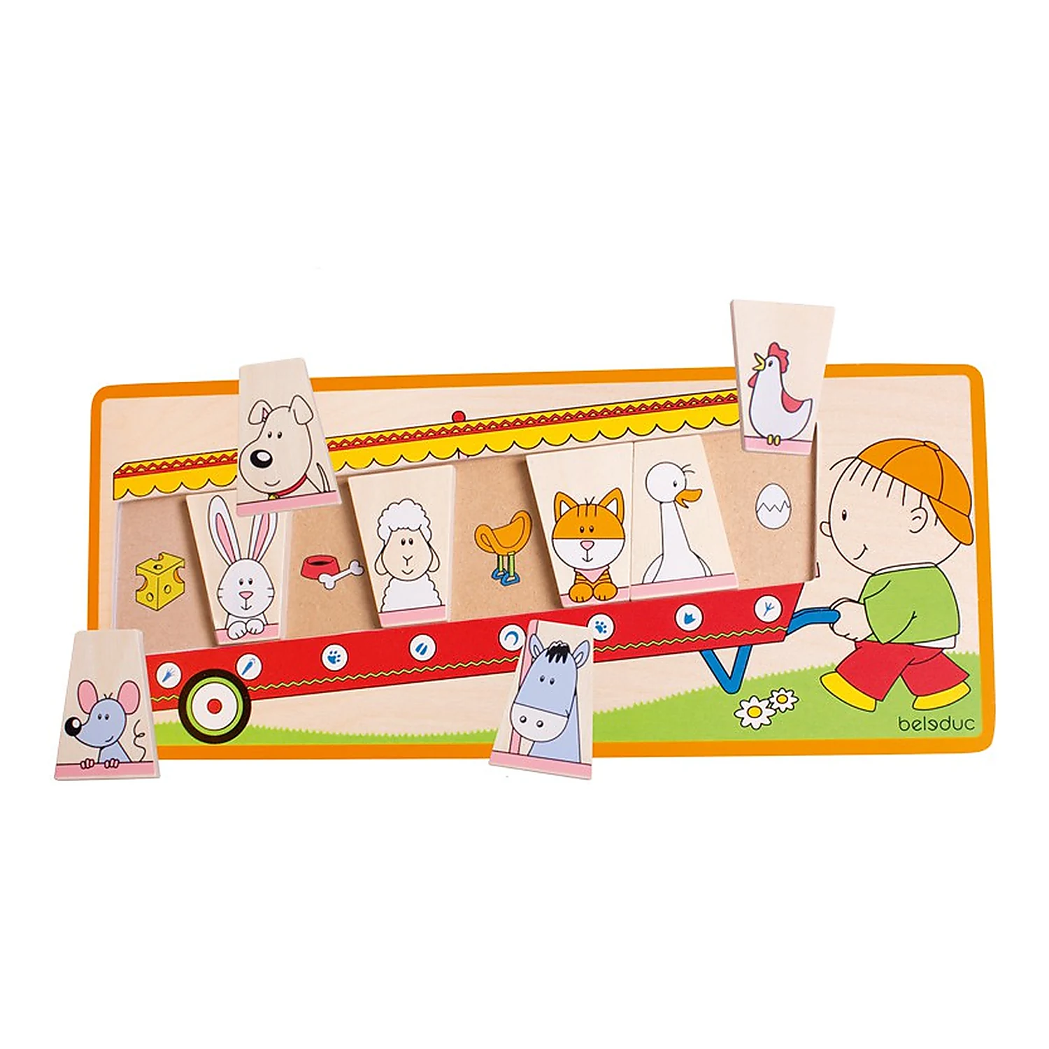 Puzzle-uri si incastre - Joc de asociere Animale si hrana Beleduc