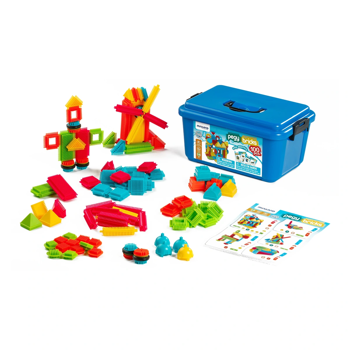 Constructii, cuburi, forme si culori - Joc de constructii Pegy Bricks 100 Miniland