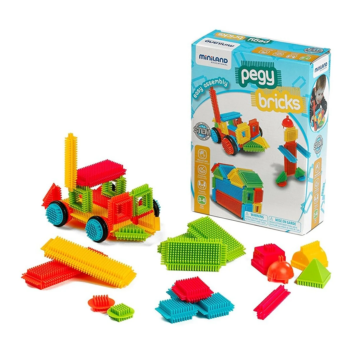 Constructii, cuburi, forme si culori - Joc de constructii Pegy Bricks 36 Miniland