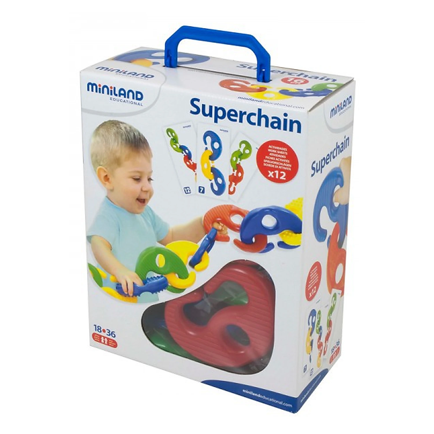 Constructii, cuburi, forme si culori - Joc Superchain 16 piese Miniland