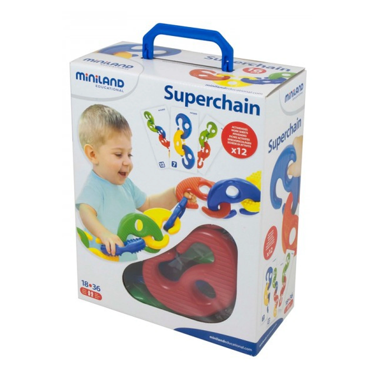 Constructii, cuburi, forme si culori - Joc Superchain 16 piese Miniland