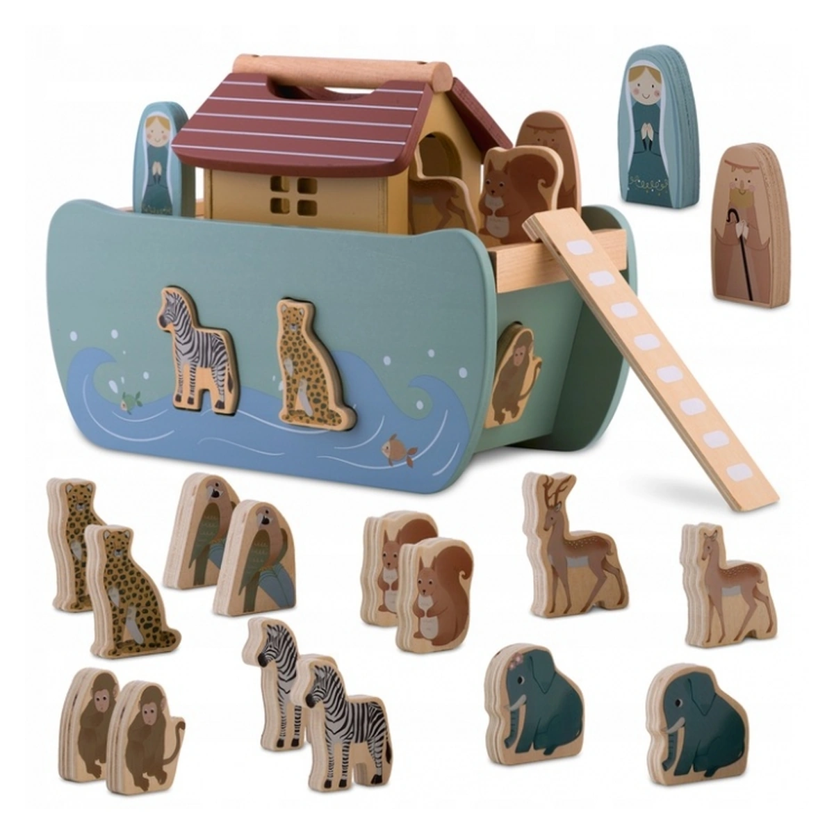 Jucarii din lemn - Jucarie educativa Arca lui Noe din lemn cu animalute, Nukido