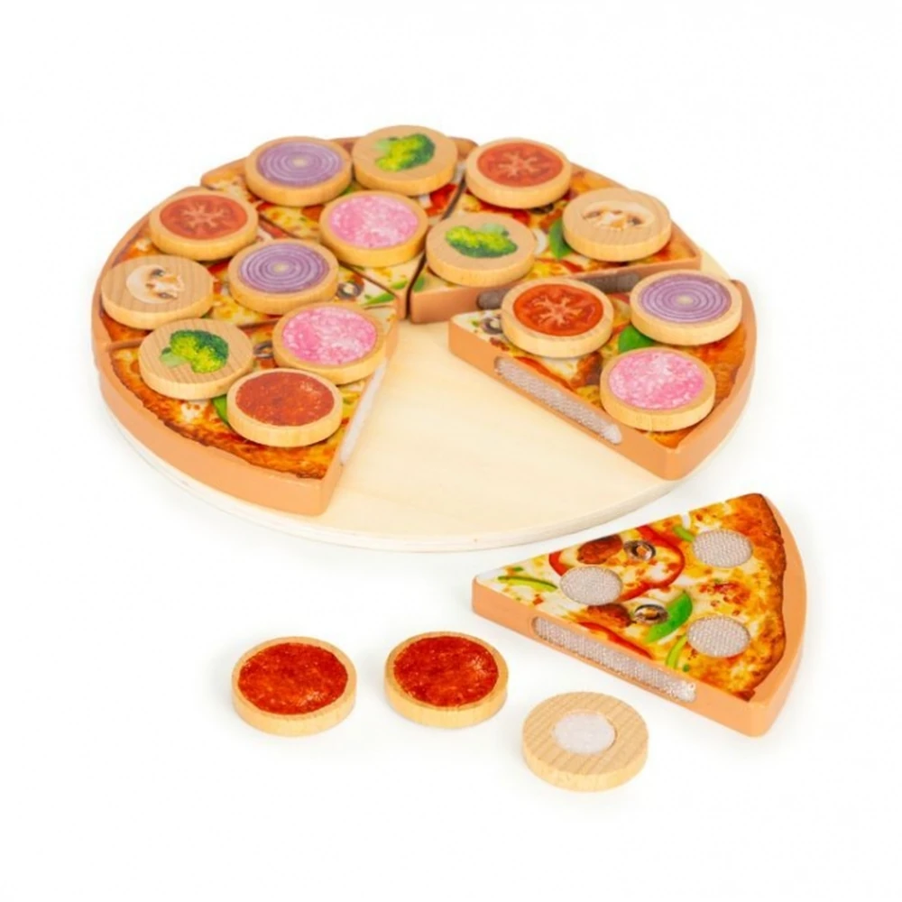Jucarie interactiva din lemn sub forma de pizza, 27 elemente, Ecotoys [1]