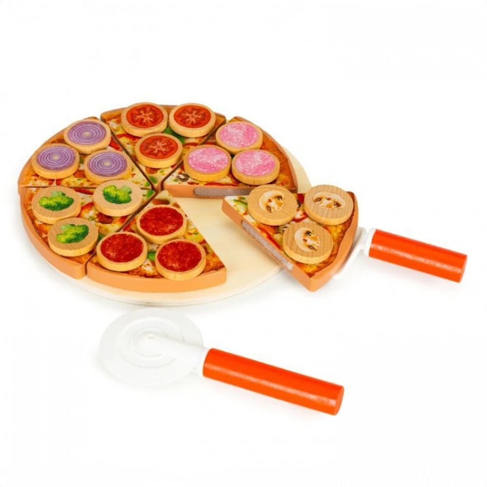 Jucarie interactiva din lemn sub forma de pizza, 27 elemente, Ecotoys [2]