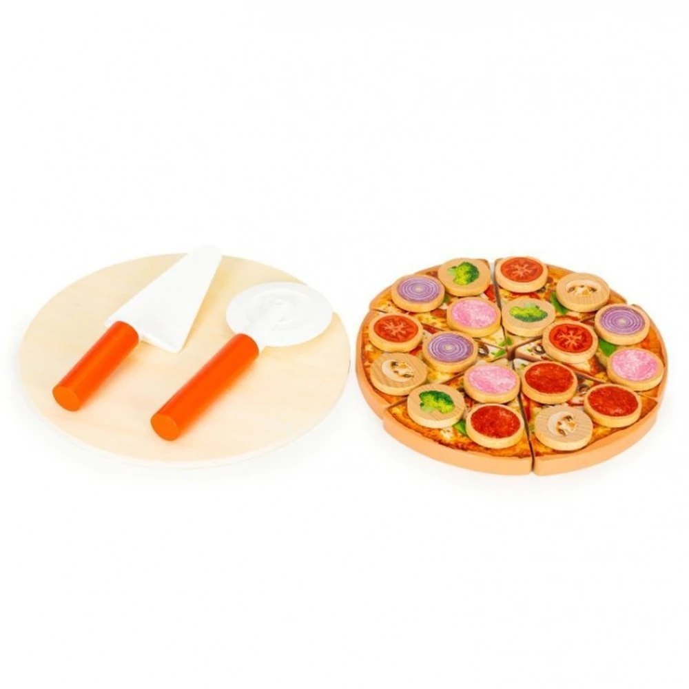 Jucarie interactiva din lemn sub forma de pizza, 27 elemente, Ecotoys [3]