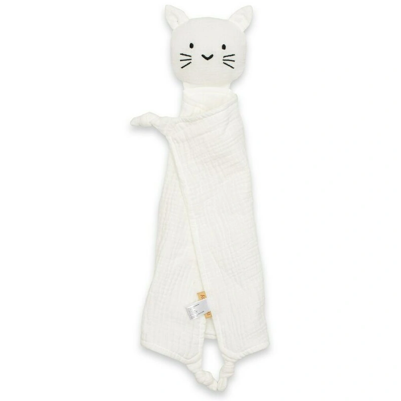 Jucarii bebelusi - Jucarie interactiva, New Baby, Cat, Din muselina, Bumbac, 30x30 cm, 0 luni+, White