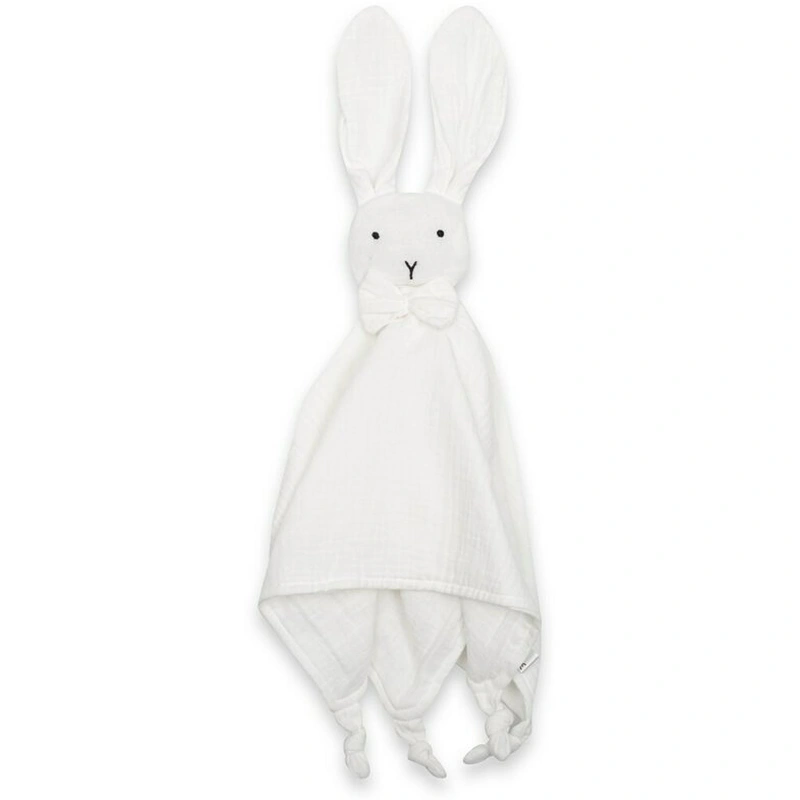 Jucarii bebelusi - Jucarie interactiva, New Baby, Rabbit, Din muselina, Bumbac, 30x30 cm, 0 luni+, White